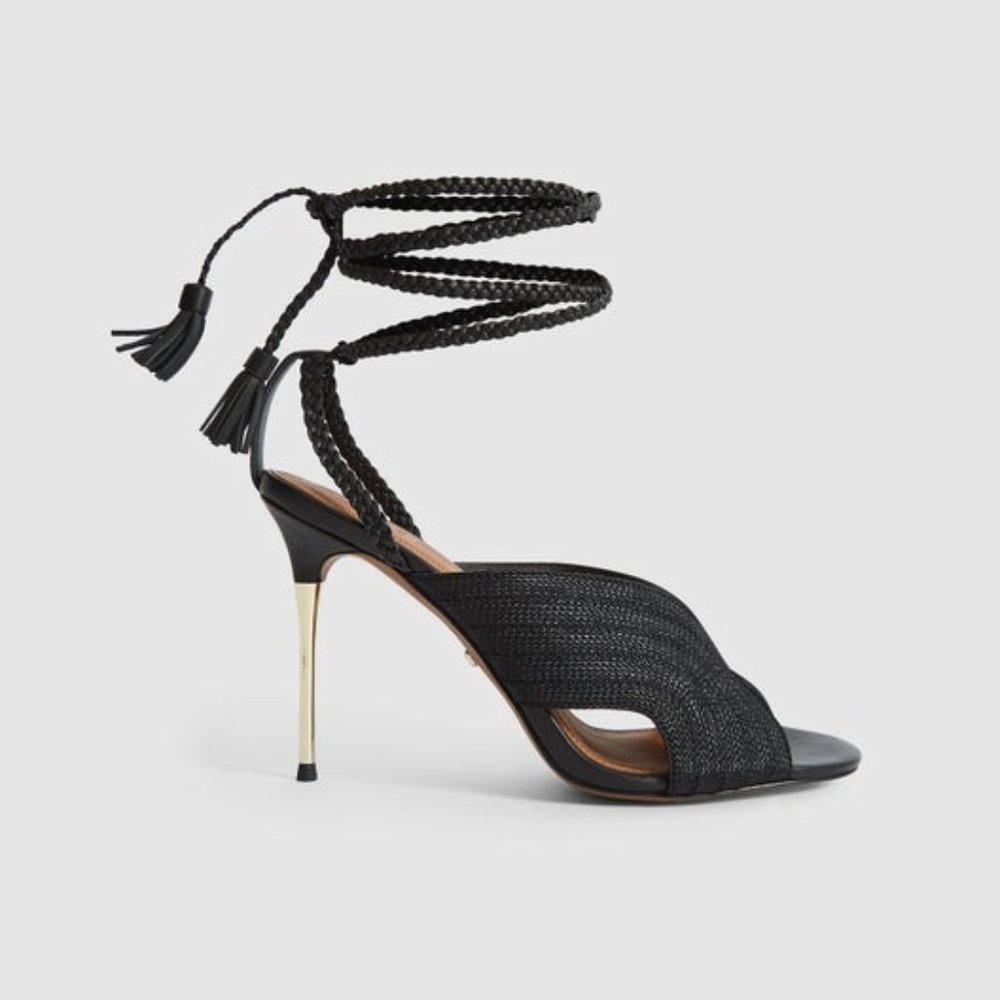 REISS Minerva Braided Ankle Strap Heels - Black